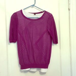 Worthington Sheer Purple Short-Sleeved Sweater
